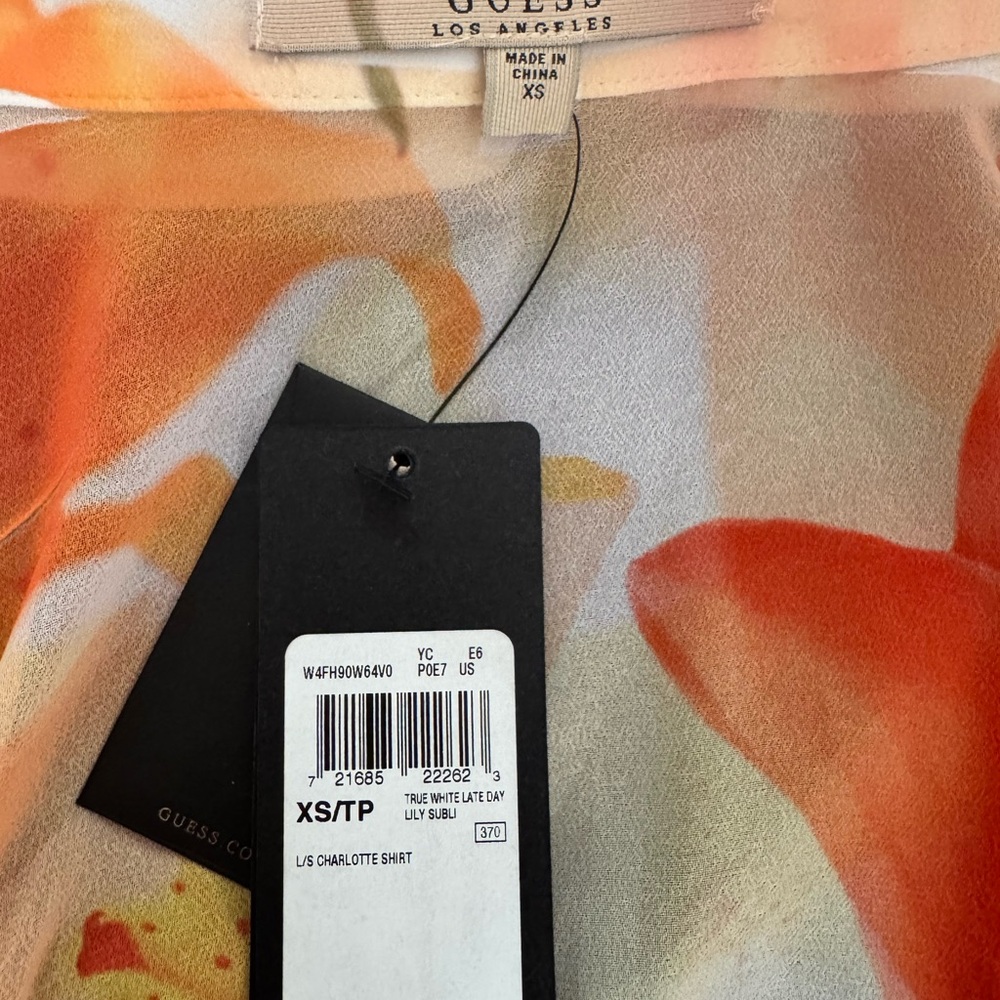 Guess Sheer Floral Button-Down Blouse in Orange and Yellow - Picture 3 of 3